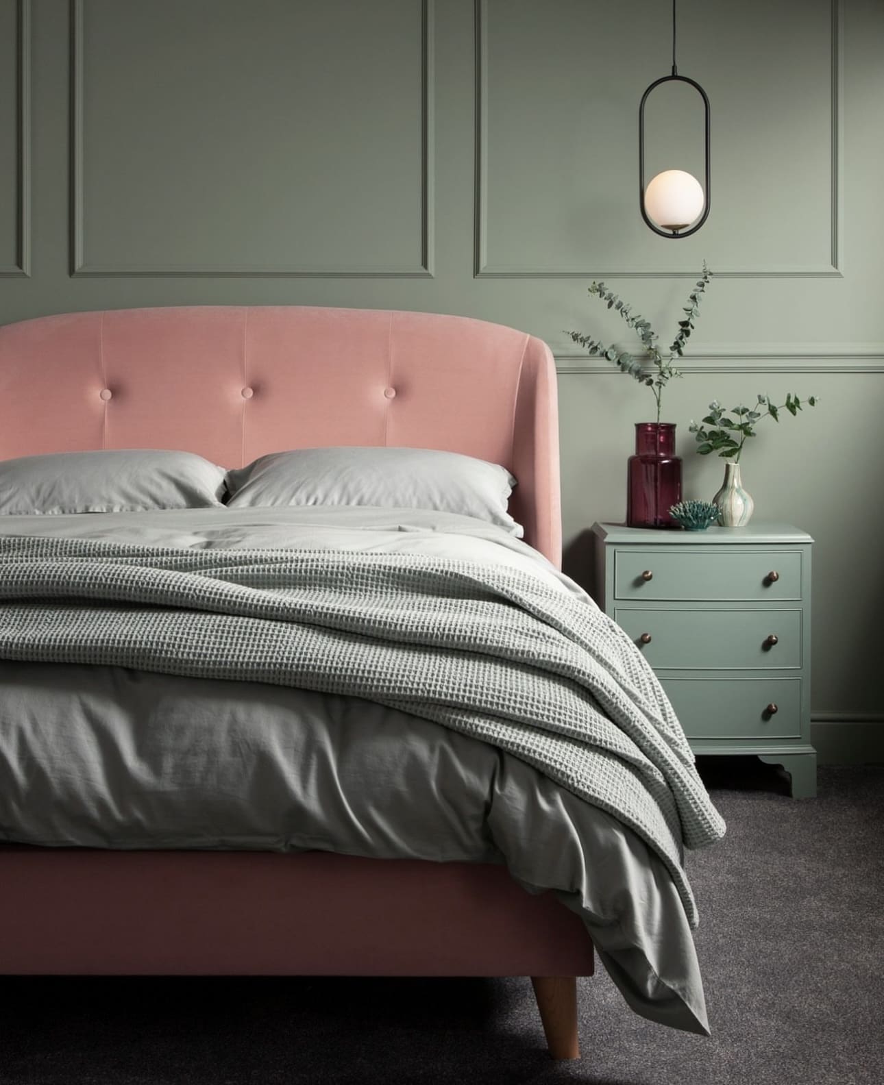 45 Elegant Sage Green Bedroom Ideas for a Soothing Ambiance 122 45 Elegant Sage Green Bedroom Ideas for a Soothing Ambiance Sage Green and Plush Pink Bed Frame