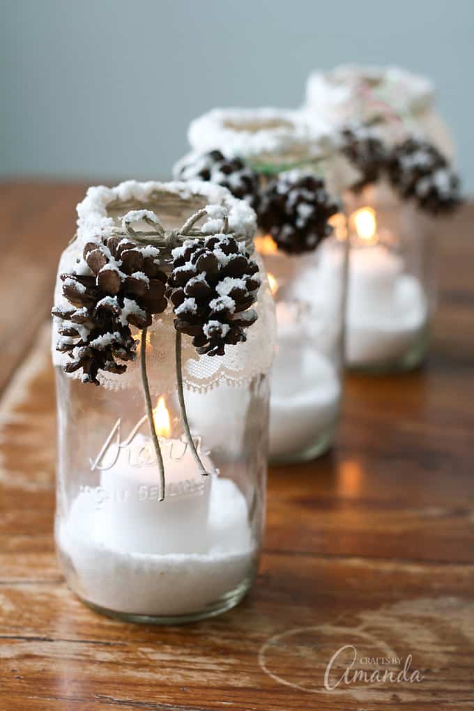 32 Best Winter Craft Ideas for Adults to Try This Season 87 32 Best Winter Craft Ideas for Adults to Try This Season Snowy Pinecone Candle Jars 1 1 Winter Craft Ideas for Adults